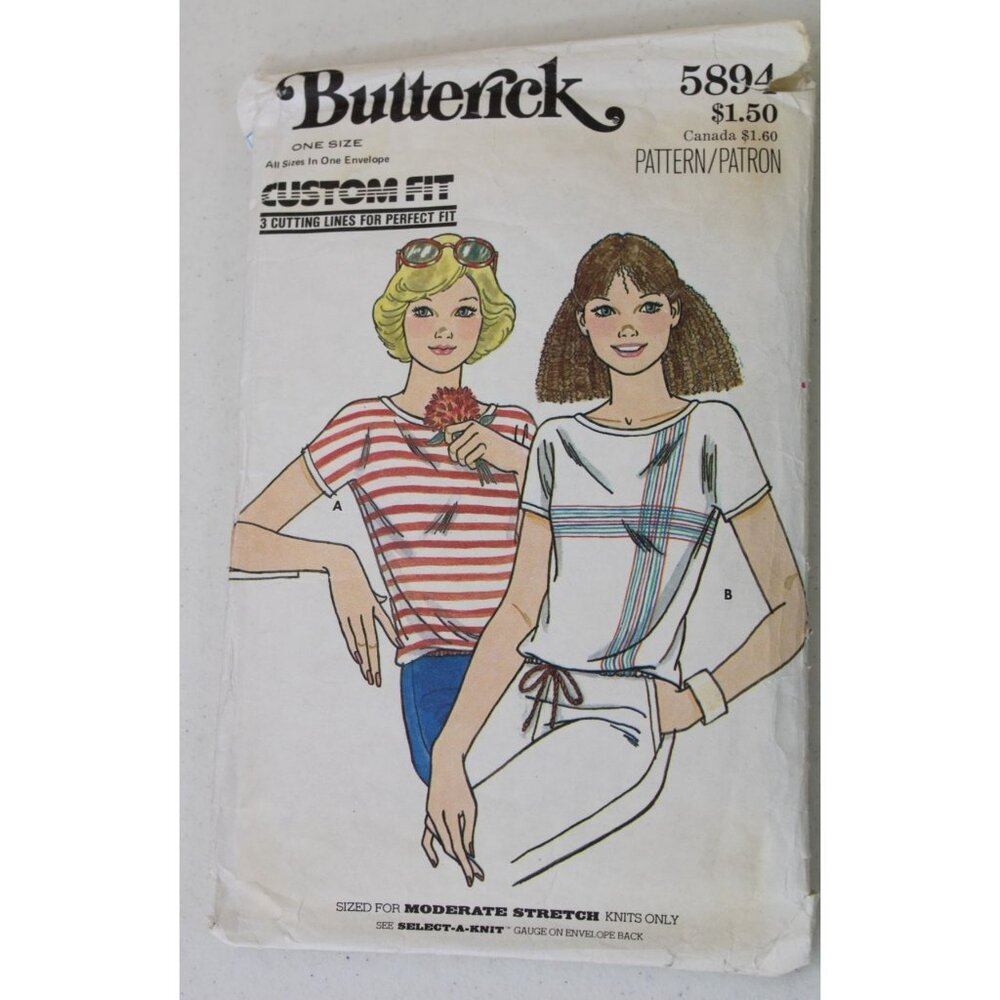 Butterick 5894 Size S M L Top Tee Pattern Vintage 91308